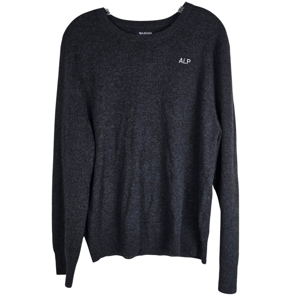 NAADAM 100% Cashmere Crewneck Sweater - Charcoal Grey - Mongrammed - M